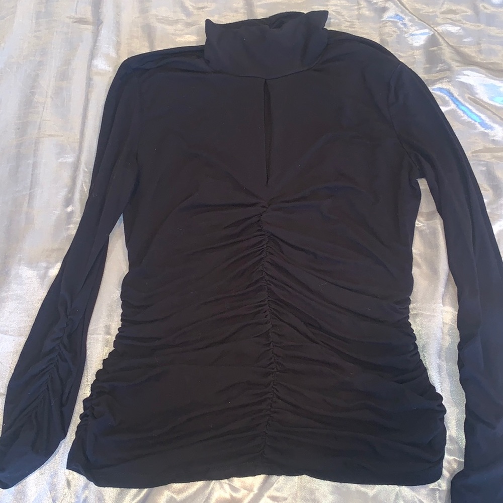 Catherine Malandrino Black Turtleneck Keyhole Top